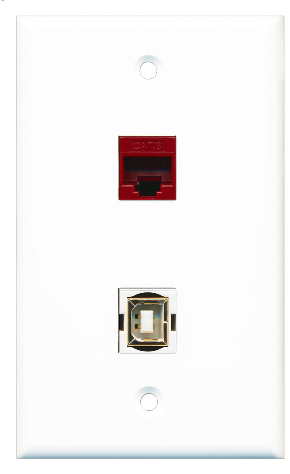RiteAV - 1 Port Cat6 Ethernet Red 1 Port USB B-B Wall Plate - Bracket Included