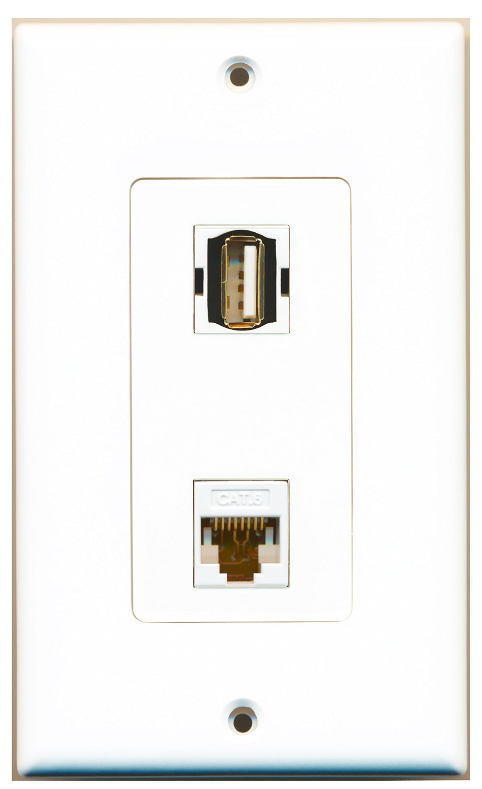RiteAV 1 Port USB A-A 1 Port Cat6 White Wall Plate OVERSIZED White