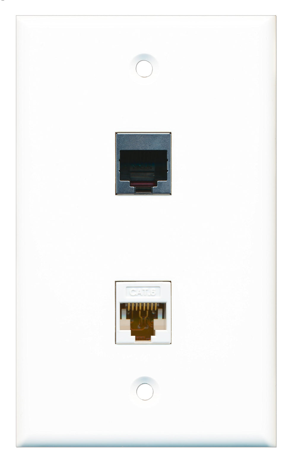 RiteAV - 1 Port Cat6 Ethernet White 1 Port RJ45 Shielded Wall Plate - Bracket Included