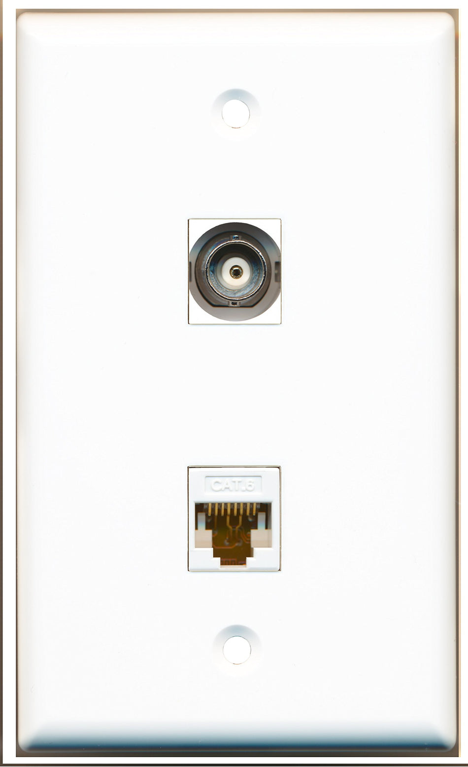 RiteAV - 1 Port BNC 1 Port Cat6 White Wall Plate White - Bracket Included
