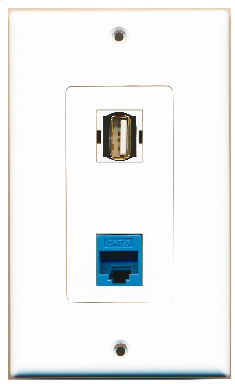 RiteAV 1 Port USB A-A 1 Port Cat6 Ethernet Blue Wall Plate OVERSIZED