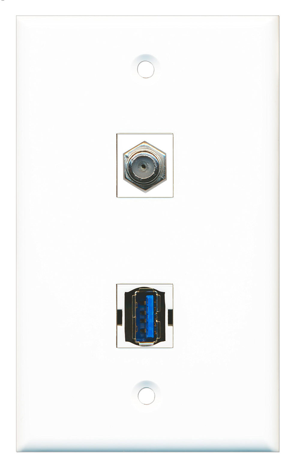 RiteAV - 1 Port Coax Cable TV- F-Type 1 Port USB 3 A-A Wall Plate - Bracket Included