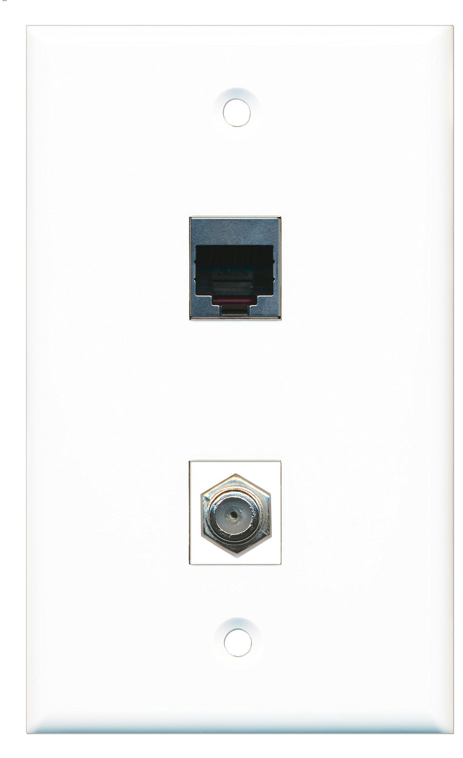 RiteAV - 1 Port Coax Cable TV- F-Type 1 Port RJ45 Shielded Wall Plate - Bracket Included