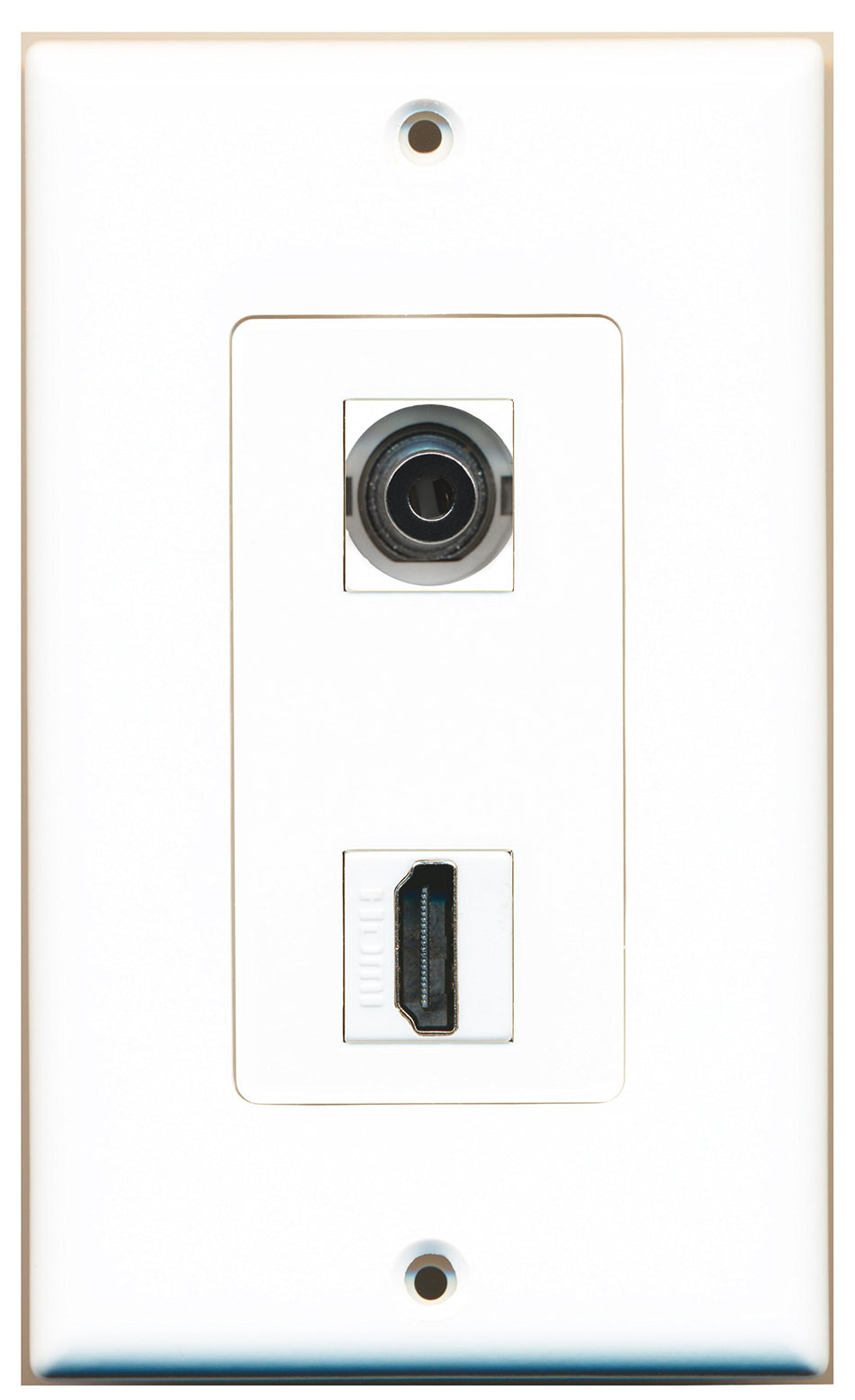 RiteAV - 3.5mm Audio Headphone Jack and 1 HDMI Port Wall Plate Decorative - White - Bracket Included