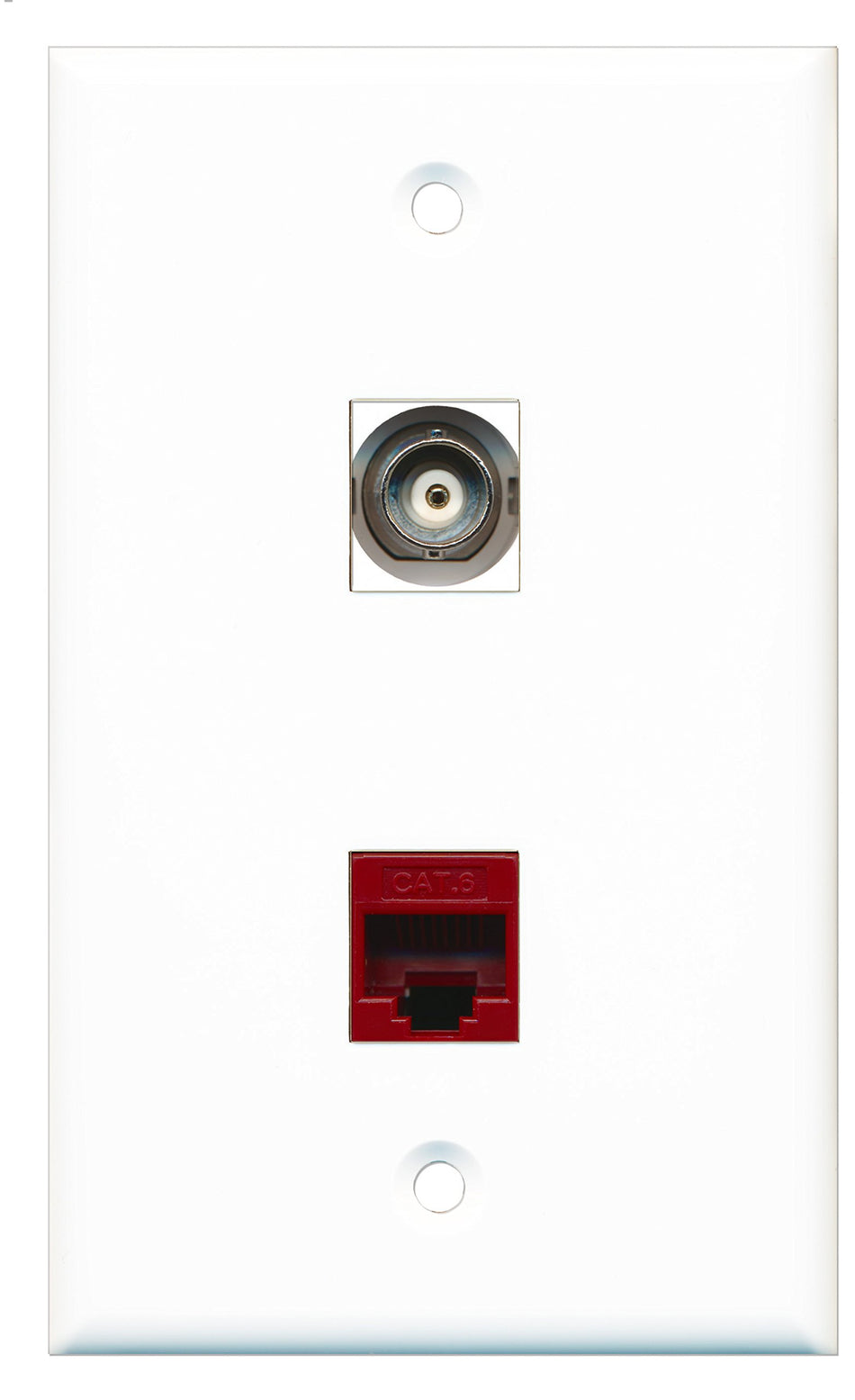 RiteAV - 1 Port BNC 1 Port Cat6 Ethernet Red Wall Plate - Bracket Included