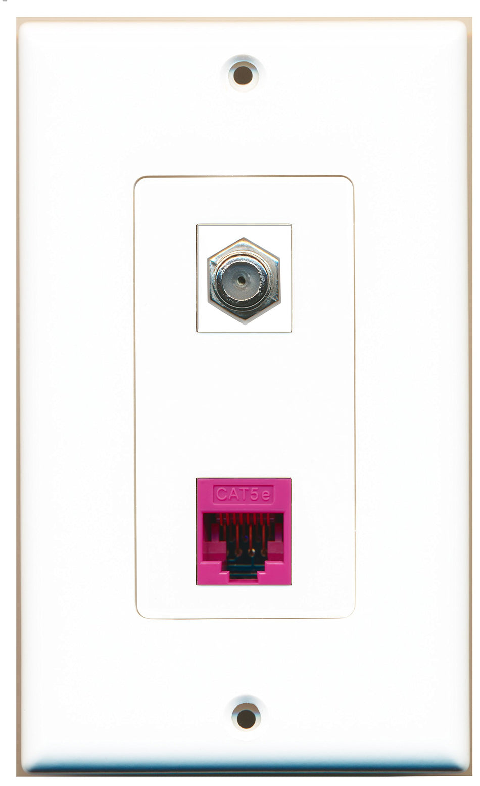 RiteAV 1 Port Coax Cable TV- F-Type 1 Port Cat5e Ethernet Pink Wall Plate OVERSIZED