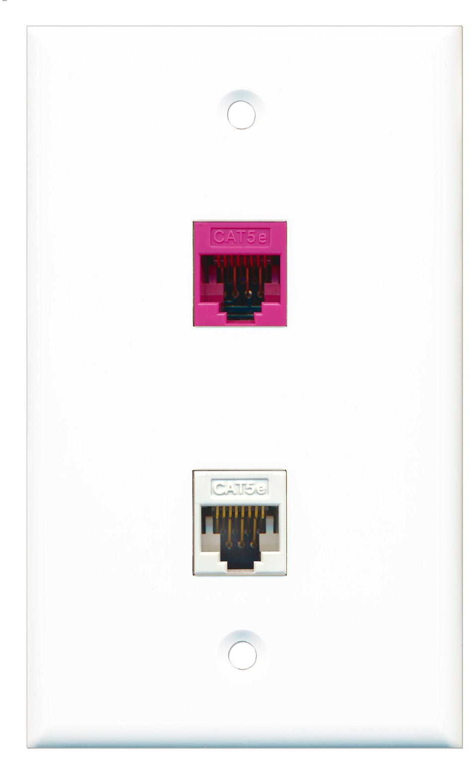 RiteAV - 1 Port Cat5e Ethernet White - 1 Port Cat5e Ethernet Pink Wall Plate White - Bracket Included