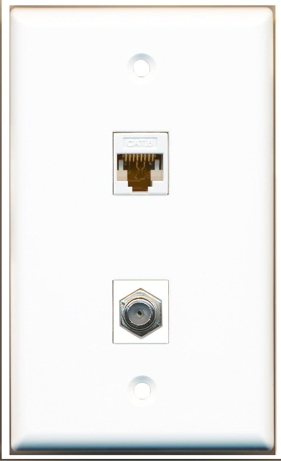 RiteAV - 1 Port Coax 1 Port Cat6 White Wall Plate - Bracket Included
