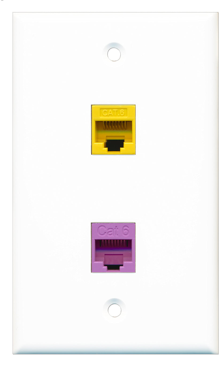 RiteAV - 1 Port Cat6 Ethernet Yellow 1 Port Cat6 Ethernet Purple Wall Plate - Bracket Included