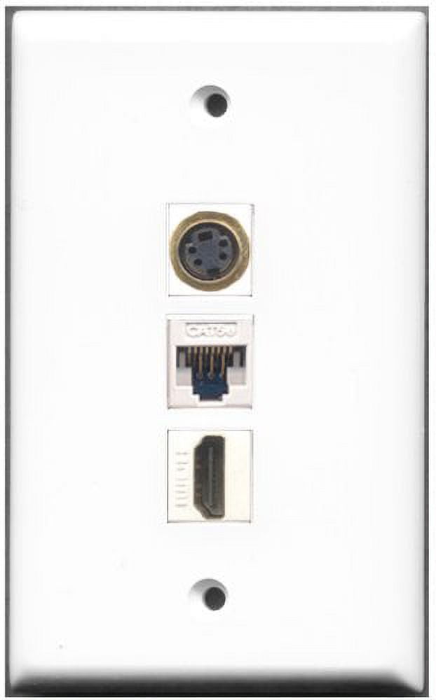 RiteAV - 1 Port HDMI and 1 Port S-Video and 1 Port Cat5e Ethernet White Wall Plate