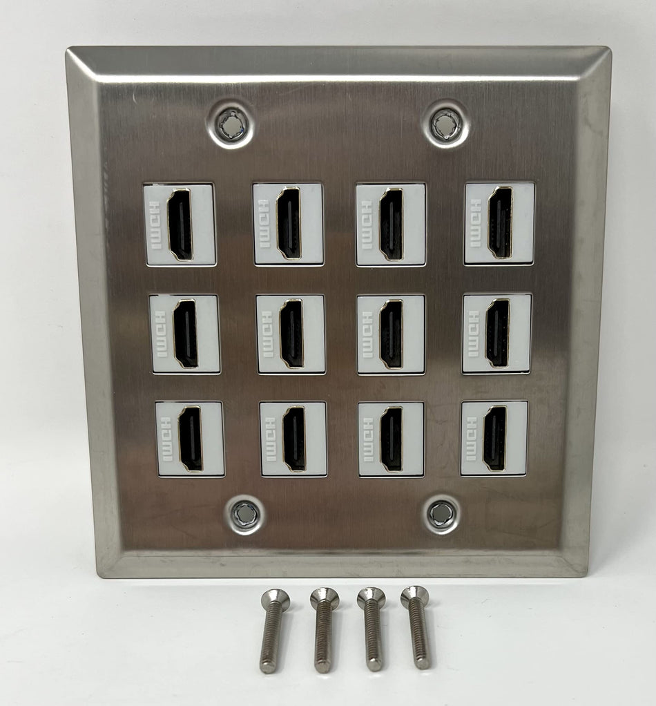 RiteAV 12 Port Flat Dual 2 Gang HDMI Wall Plate Stainless Steel/Gray