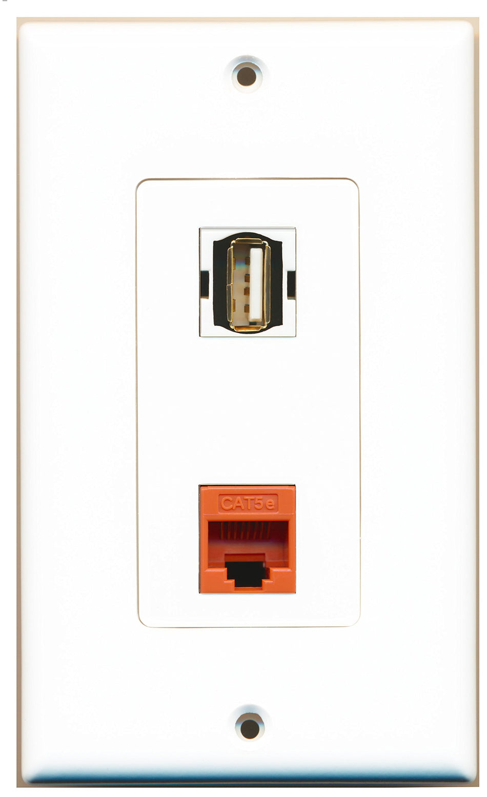 RiteAV 1 Port USB A-A 1 Port Cat5e Ethernet Orange Wall Plate OVERSIZED White