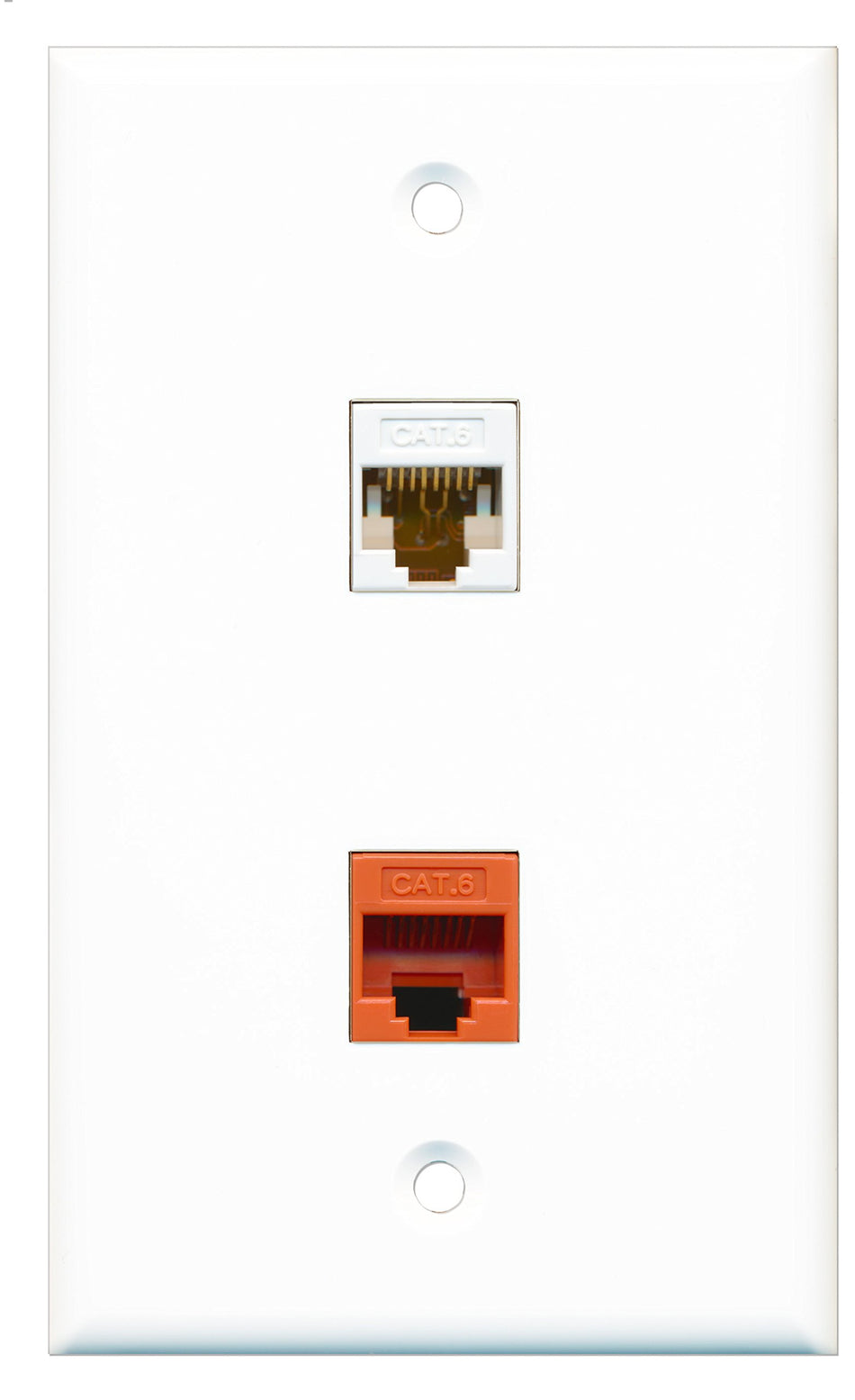 RiteAV - 1 Port Cat6 Ethernet White 1 Port Cat6 Ethernet Orange Wall Plate - Bracket Included