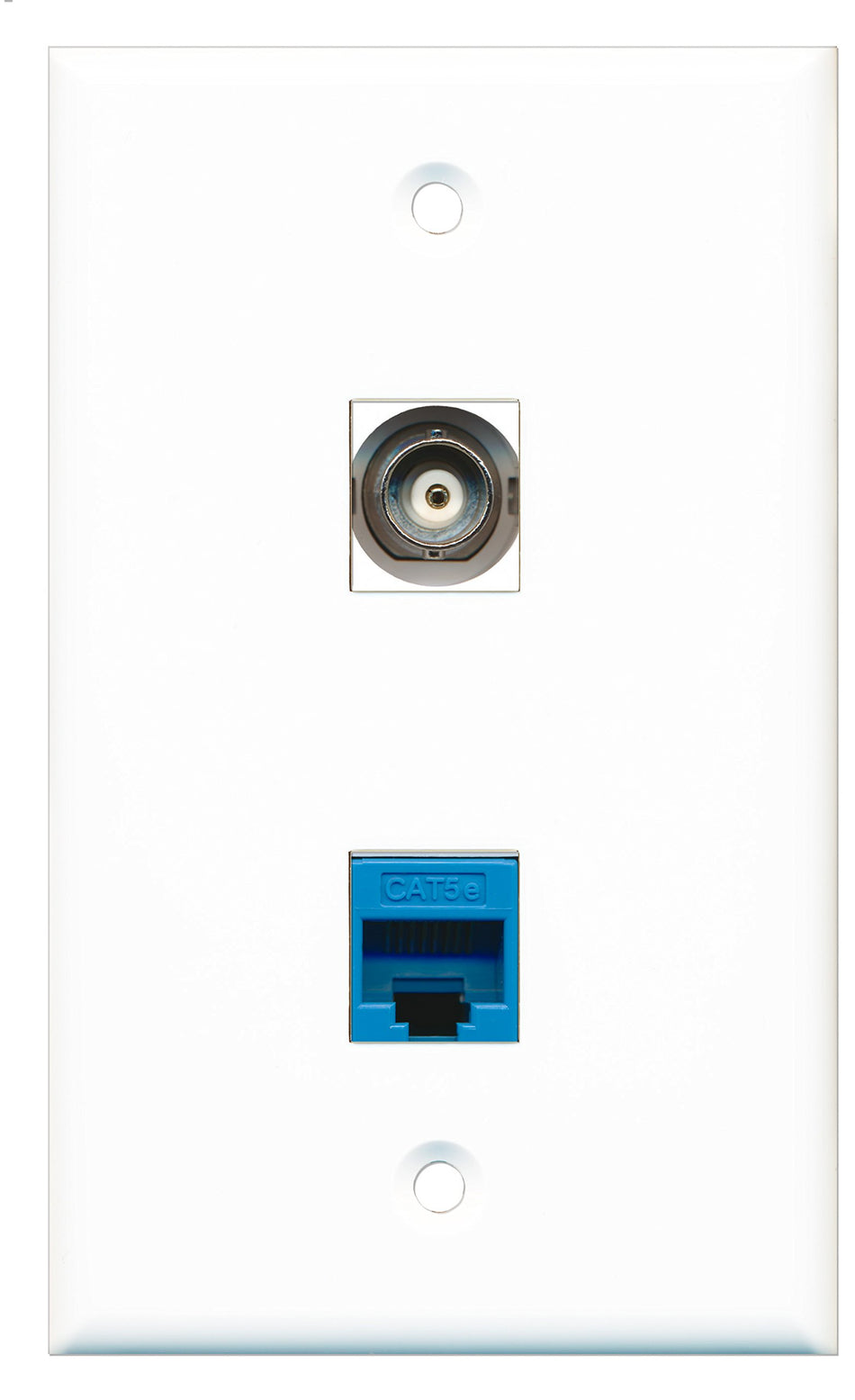 RiteAV - 1 Port BNC 1 Port Cat5e Ethernet Blue Wall Plate - Bracket Included