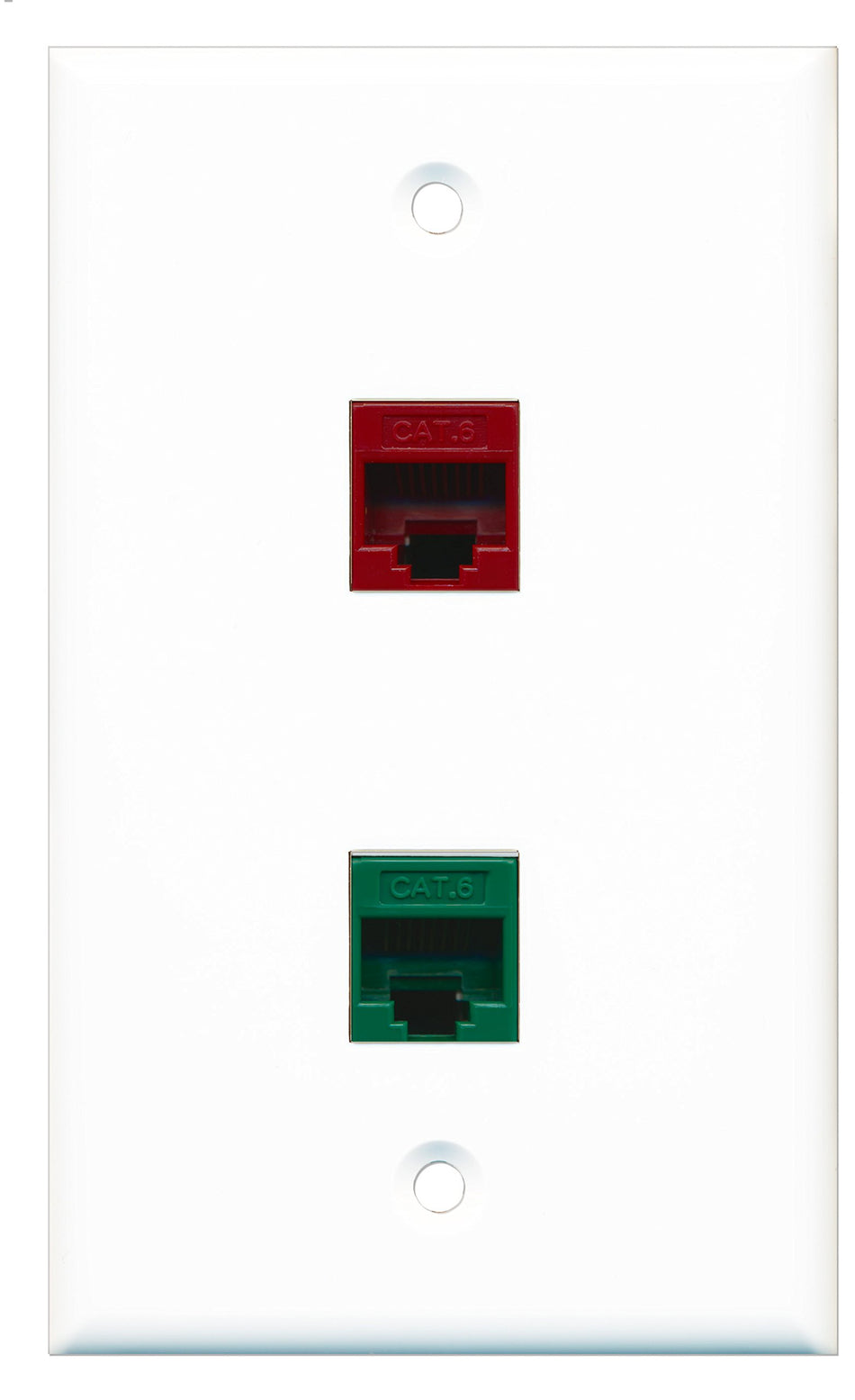 RiteAV - 1 Port Cat6 Ethernet Red 1 Port Cat6 Ethernet Green Wall Plate - Bracket Included