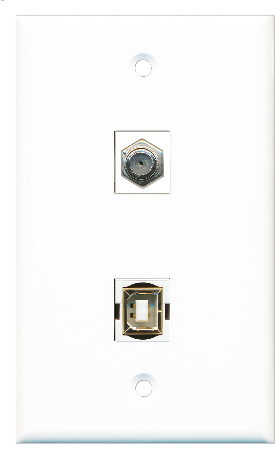 RiteAV - 1 Port Coax Cable TV- F-Type 1 Port USB B-B Wall Plate - Bracket Included