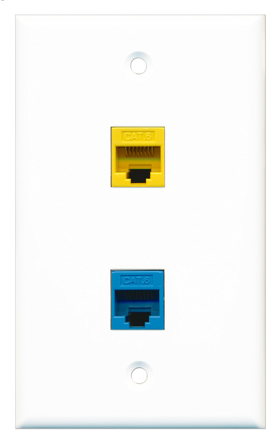 RiteAV - 1 Port Cat6 Ethernet Yellow 1 Port Cat6 Ethernet Blue Wall Plate - Bracket Included