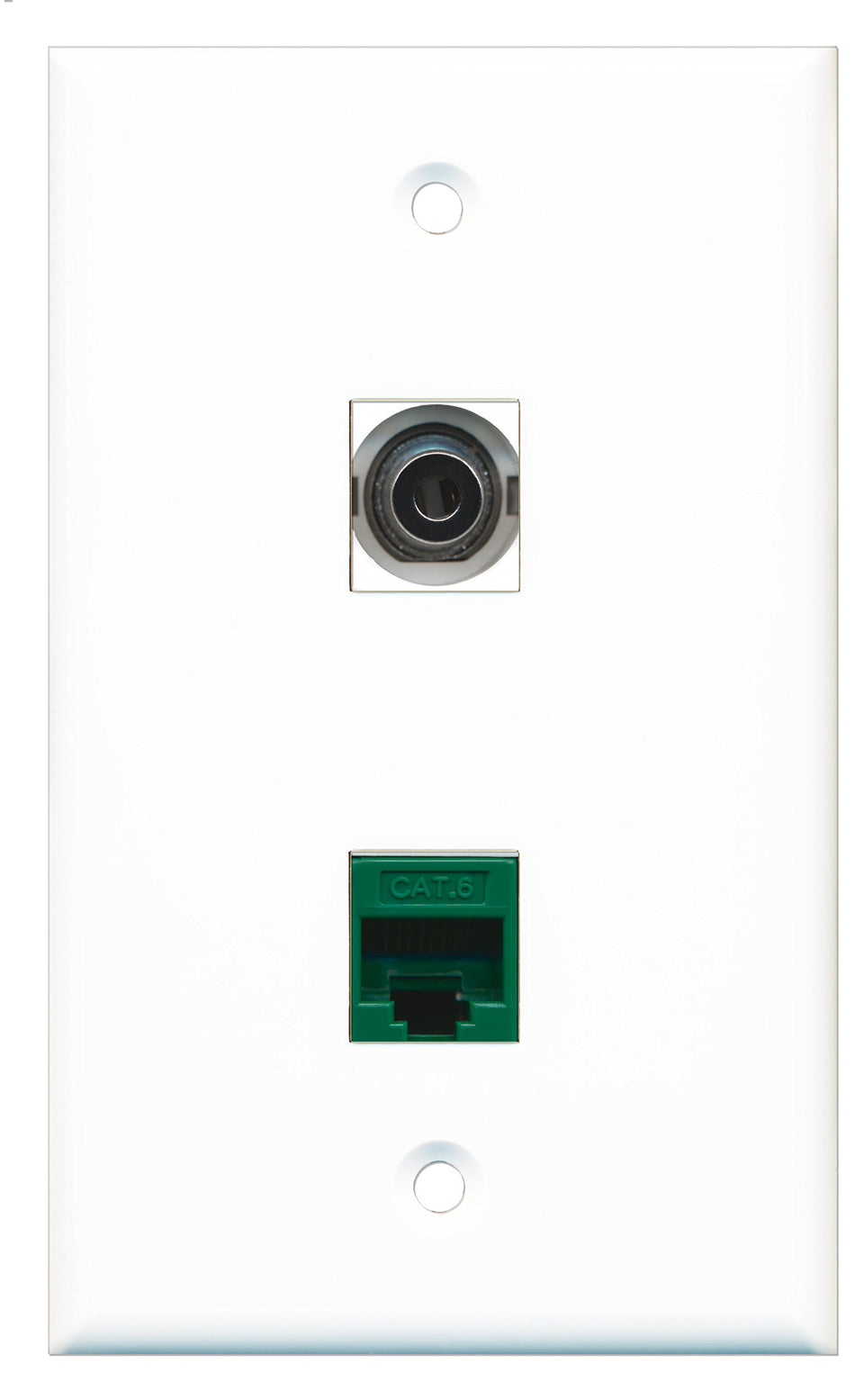 RiteAV - 1 Port 3.5mm 1 Port Cat6 Ethernet Green Wall Plate - Bracket Included