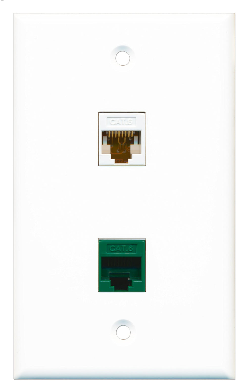 RiteAV - 1 Port Cat6 Ethernet White 1 Port Cat6 Ethernet Green Wall Plate - Bracket Included