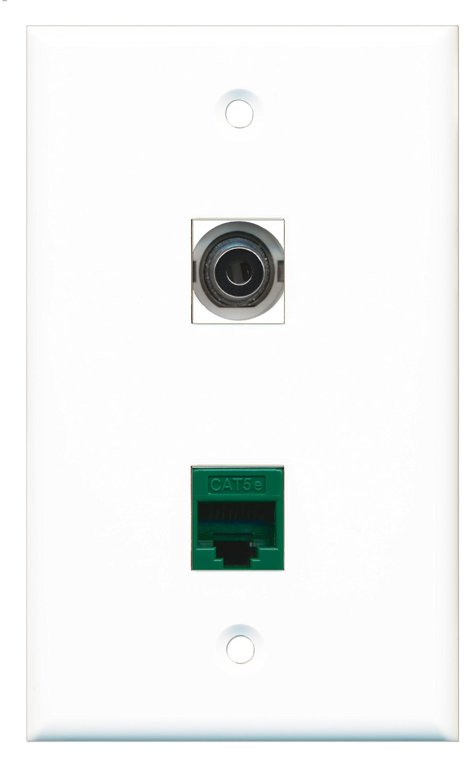 RiteAV - 1 Port 3.5mm 1 Port Cat5e Ethernet Green Wall Plate - Bracket Included