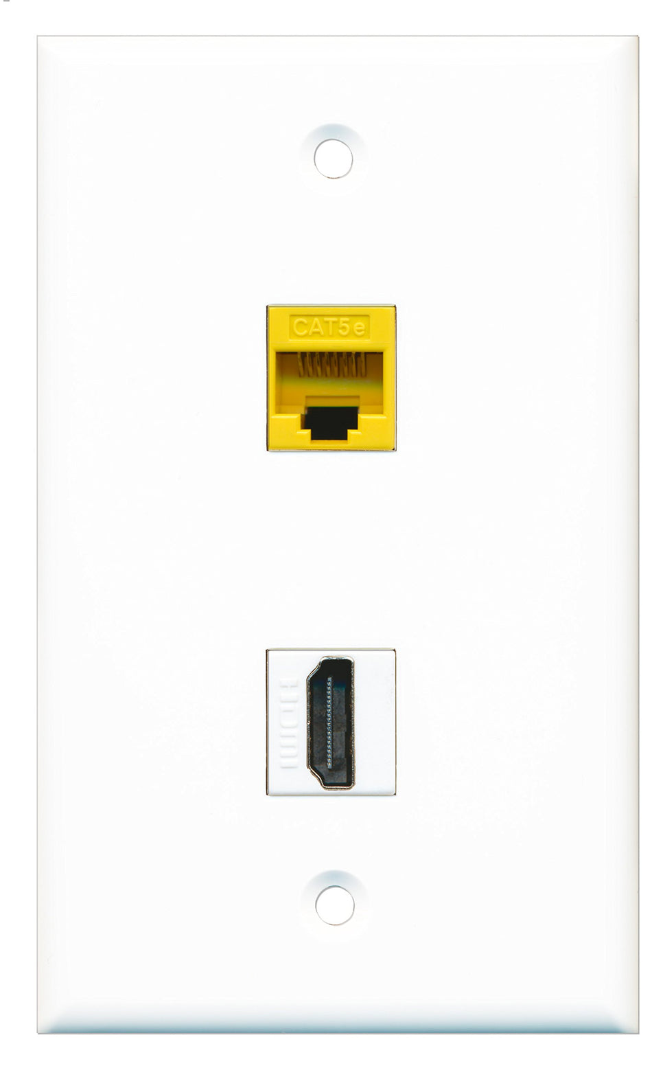 RiteAV - 1 Port HDMI - 1 Port Cat5e Ethernet Yellow Wall Plate White - Bracket Included