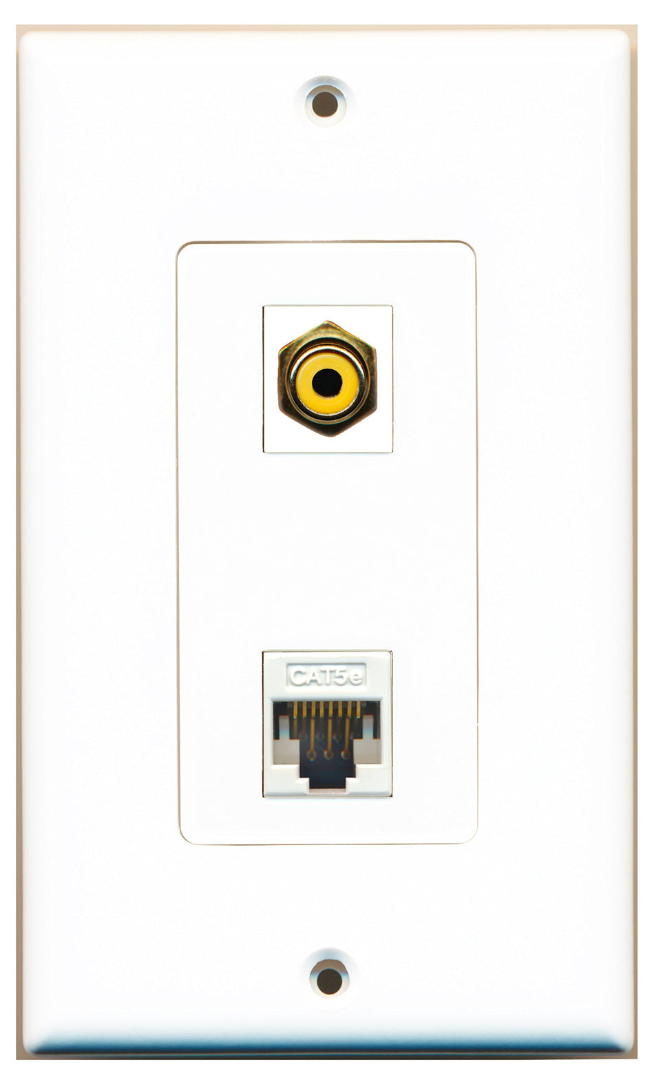 RiteAV 1 Port RCA Yellow 1 Port Cat5e Ethernet White Wall Plate OVERSIZED White