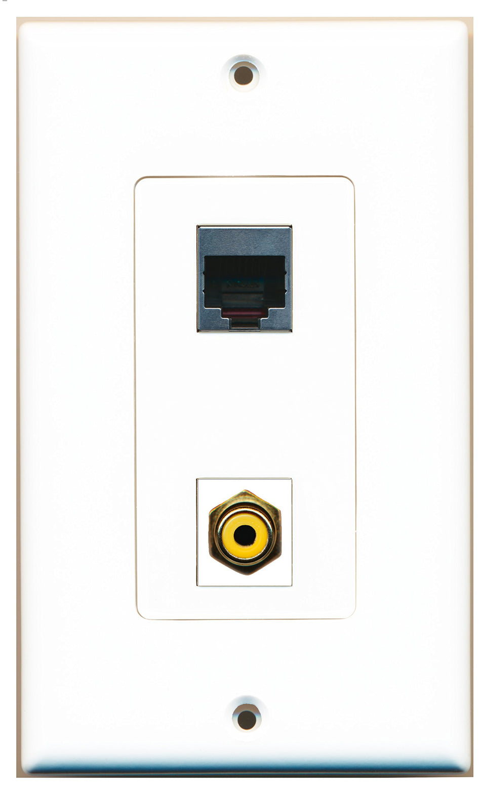 RiteAV 1 Port RCA Yellow 1 Port RJ45 Shielded Wall Plate OVERSIZED