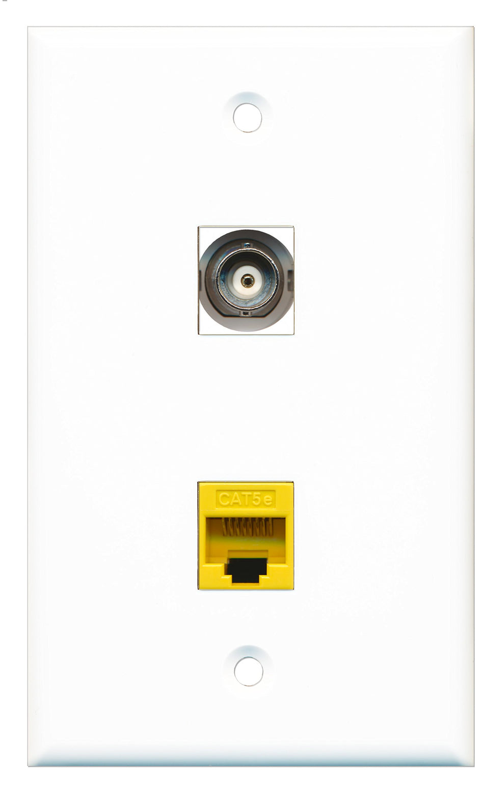 RiteAV - 1 Port BNC - 1 Port Cat5e Ethernet Yellow Wall Plate White - Bracket Included