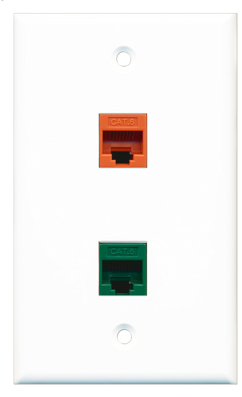 RiteAV - 1 Port Cat6 Ethernet Orange 1 Port Cat6 Ethernet Green Wall Plate - Bracket Included