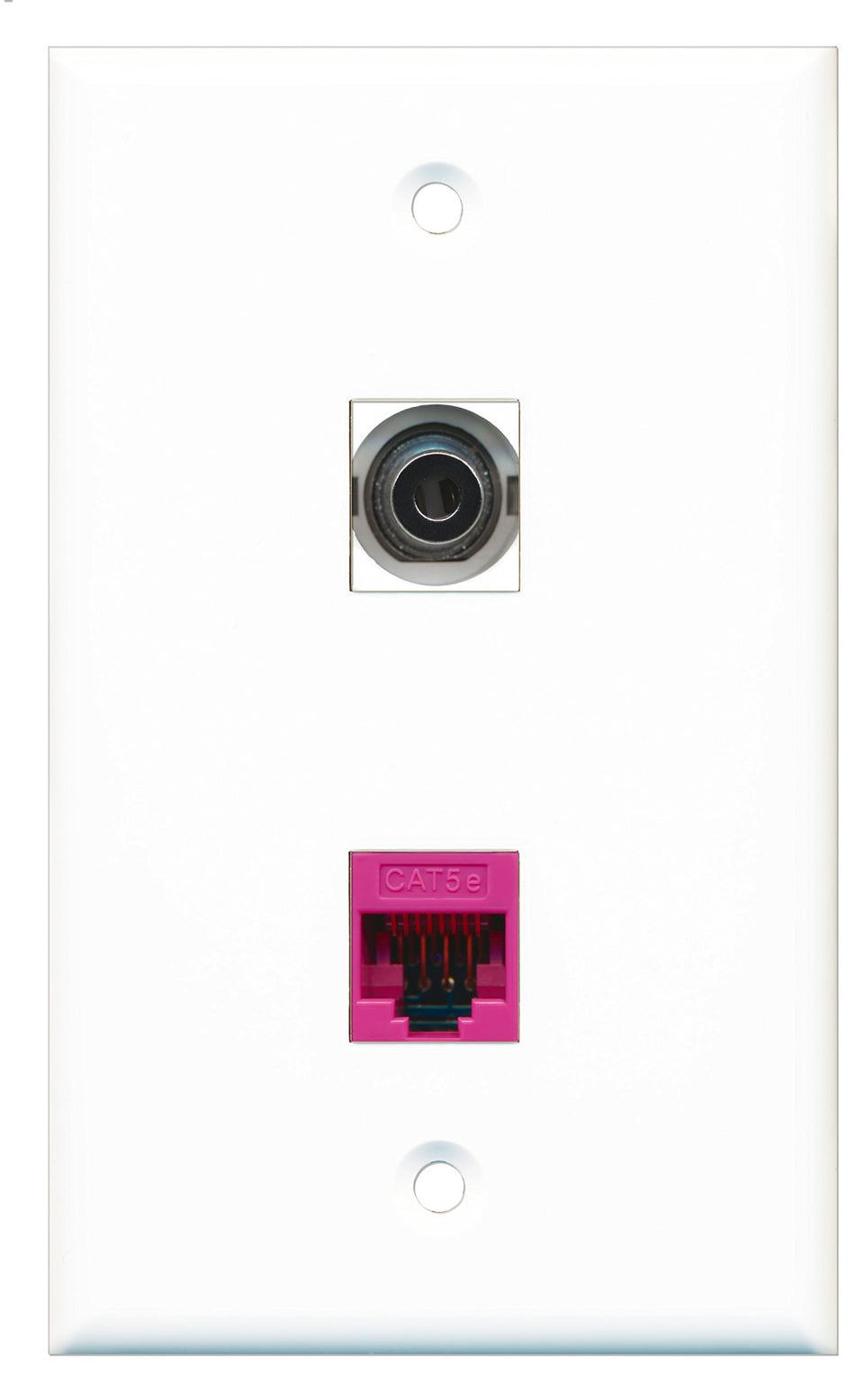 RiteAV - 1 Port 3.5mm 1 Port Cat5e Ethernet Pink Wall Plate - Bracket Included