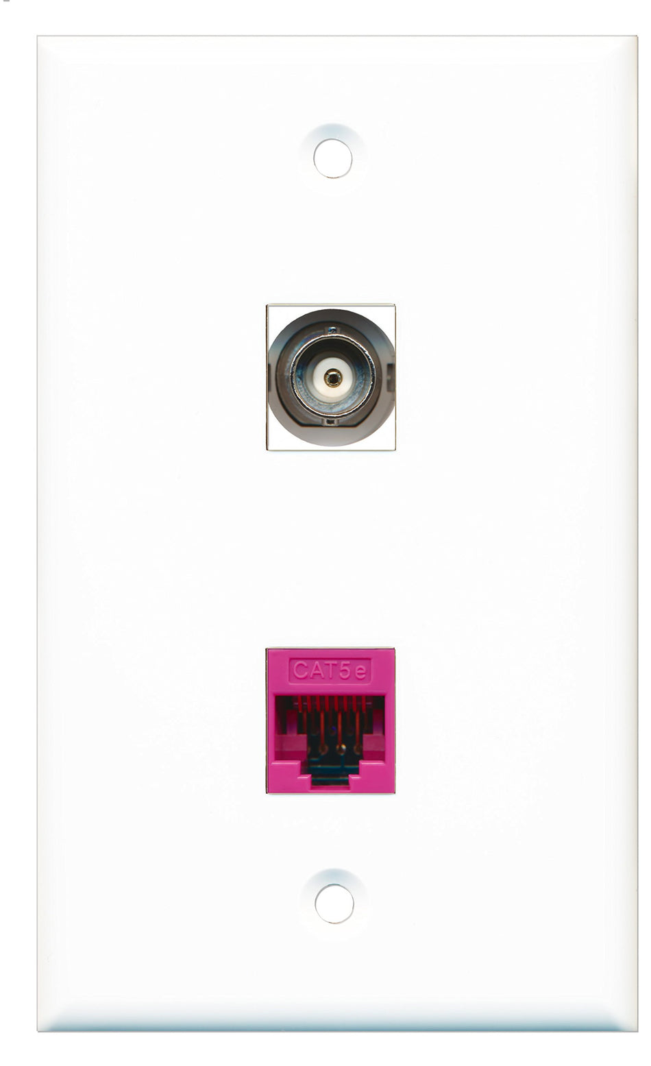 RiteAV - 1 Port BNC - 1 Port Cat5e Ethernet Pink Wall Plate White - Bracket Included