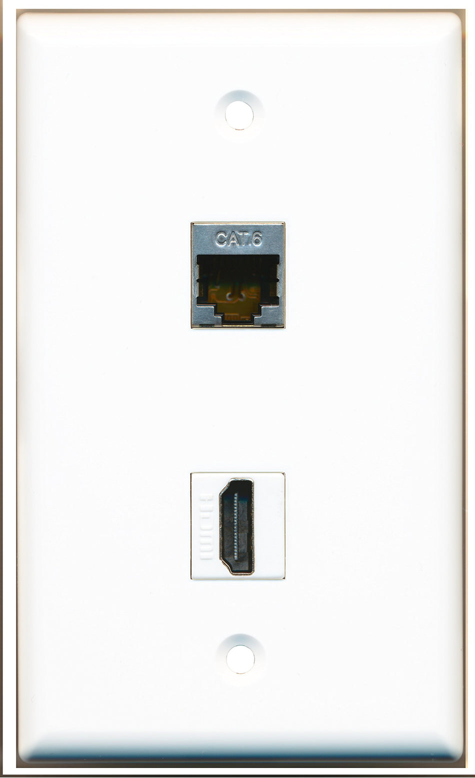 RiteAV - 1 Port HDMI - 1 Port Shielded Cat6 Ethernet White Wall Plate White - Bracket Included