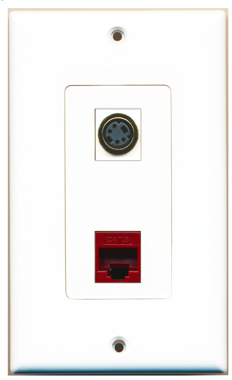 RiteAV 1 Port S-Video 1 Port Cat6 Ethernet Red Wall Plate OVERSIZED