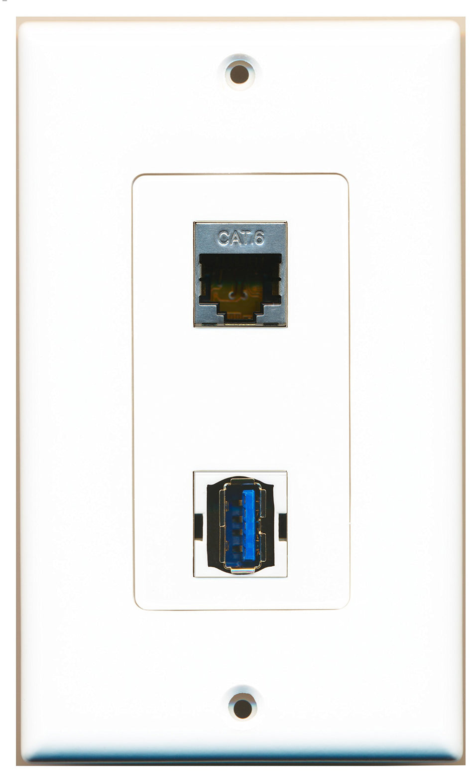 RiteAV 1 Port Shielded Cat6 Ethernet 1 Port USB 3 A-A Wall Plate OVERSIZED