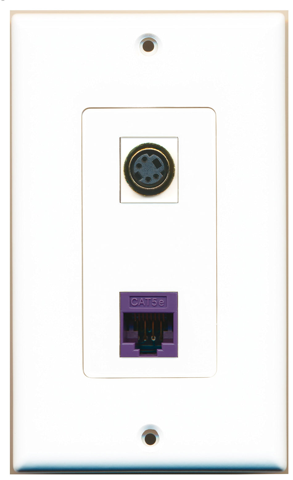 RiteAV 1 Port S-Video 1 Port Cat5e Ethernet Purple Wall Plate OVERSIZED White