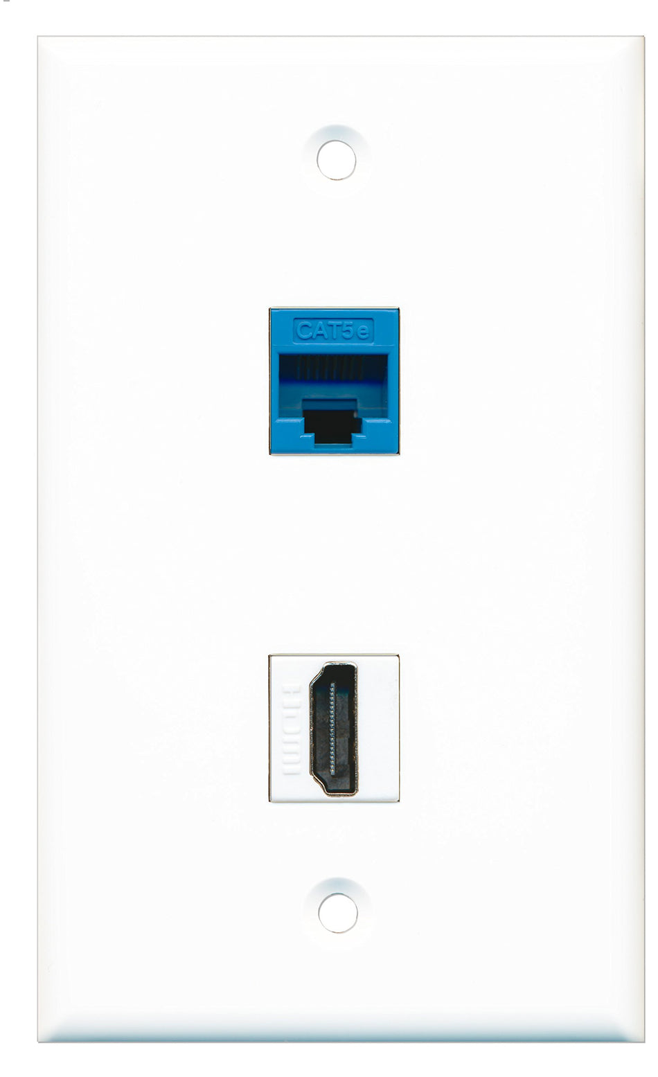 RiteAV - 1 Port HDMI - 1 Port Cat5e Ethernet Blue Wall Plate White - Bracket Included