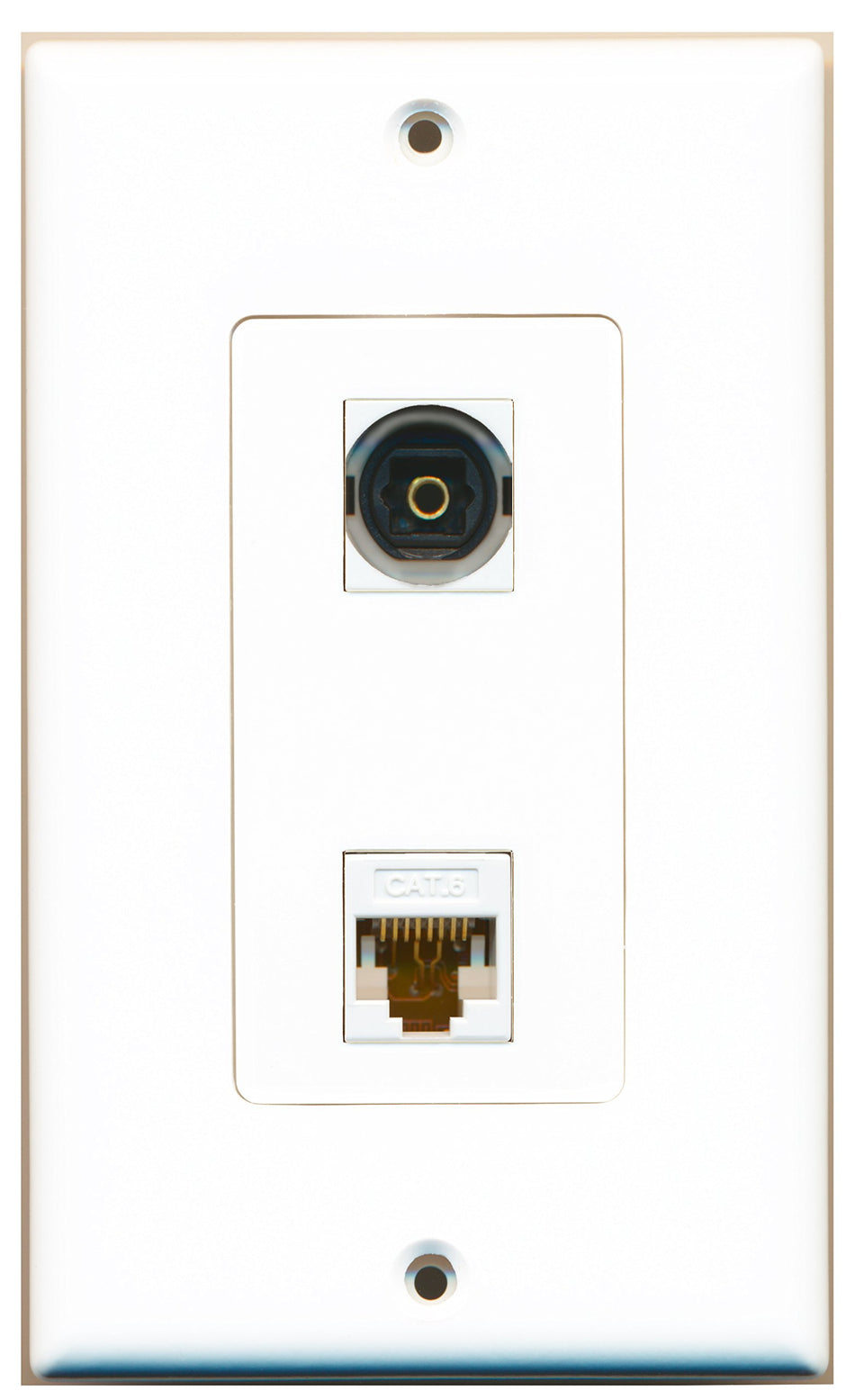 RiteAV 1 Port Toslink 1 Port Cat6 White Wall Plate OVERSIZED White