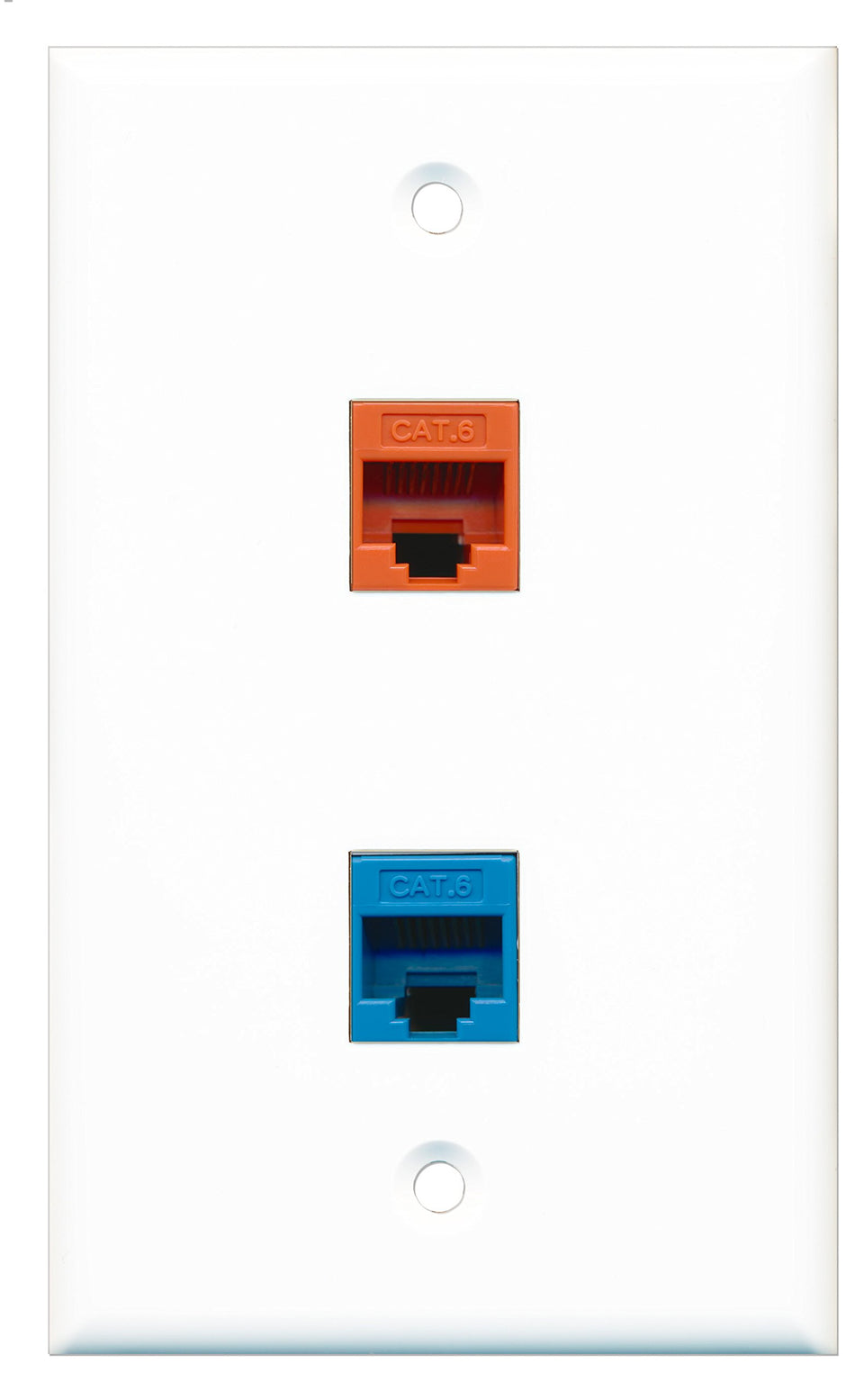 RiteAV - 1 Port Cat6 Ethernet Orange 1 Port Cat6 Ethernet Blue Wall Plate - Bracket Included