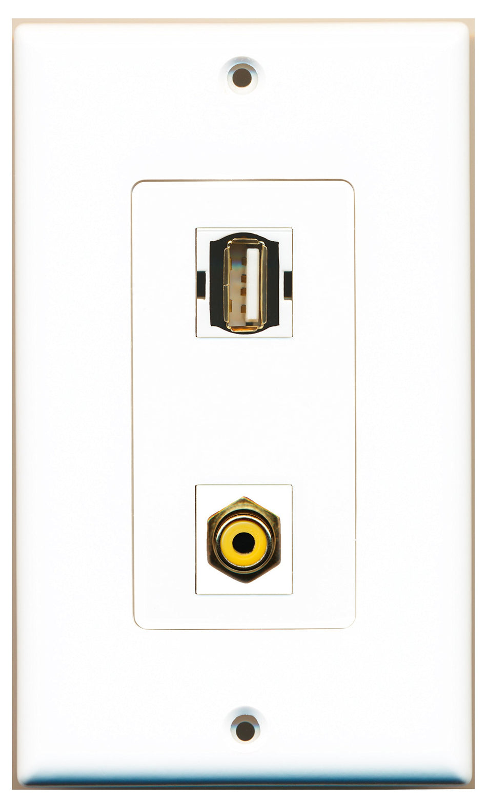 RiteAV 1 Port RCA Yellow 1 Port USB A-A Wall Plate OVERSIZED White