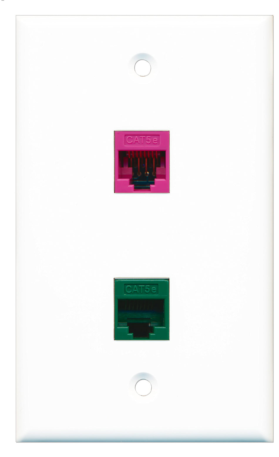 RiteAV - 1 Port Cat5e Ethernet Pink 1 Port Cat5e Ethernet Green Wall Plate - Bracket Included