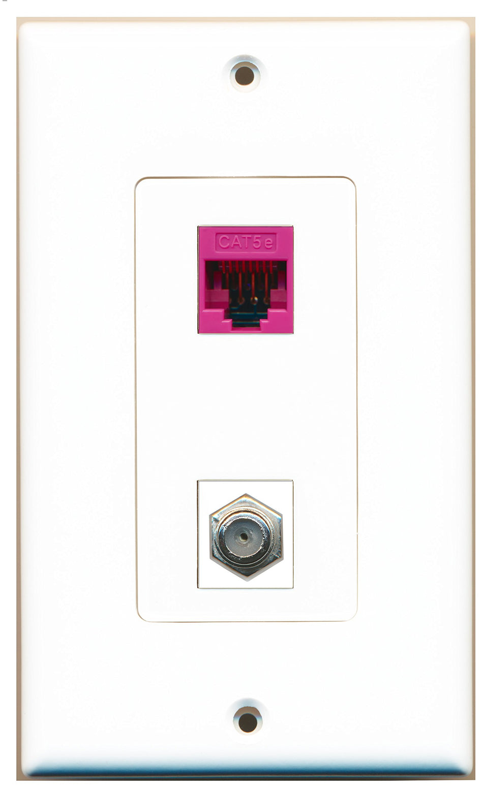 RiteAV 1 Port Coax 1 Port Cat5e Pink Type Wall Plate OVERSIZED