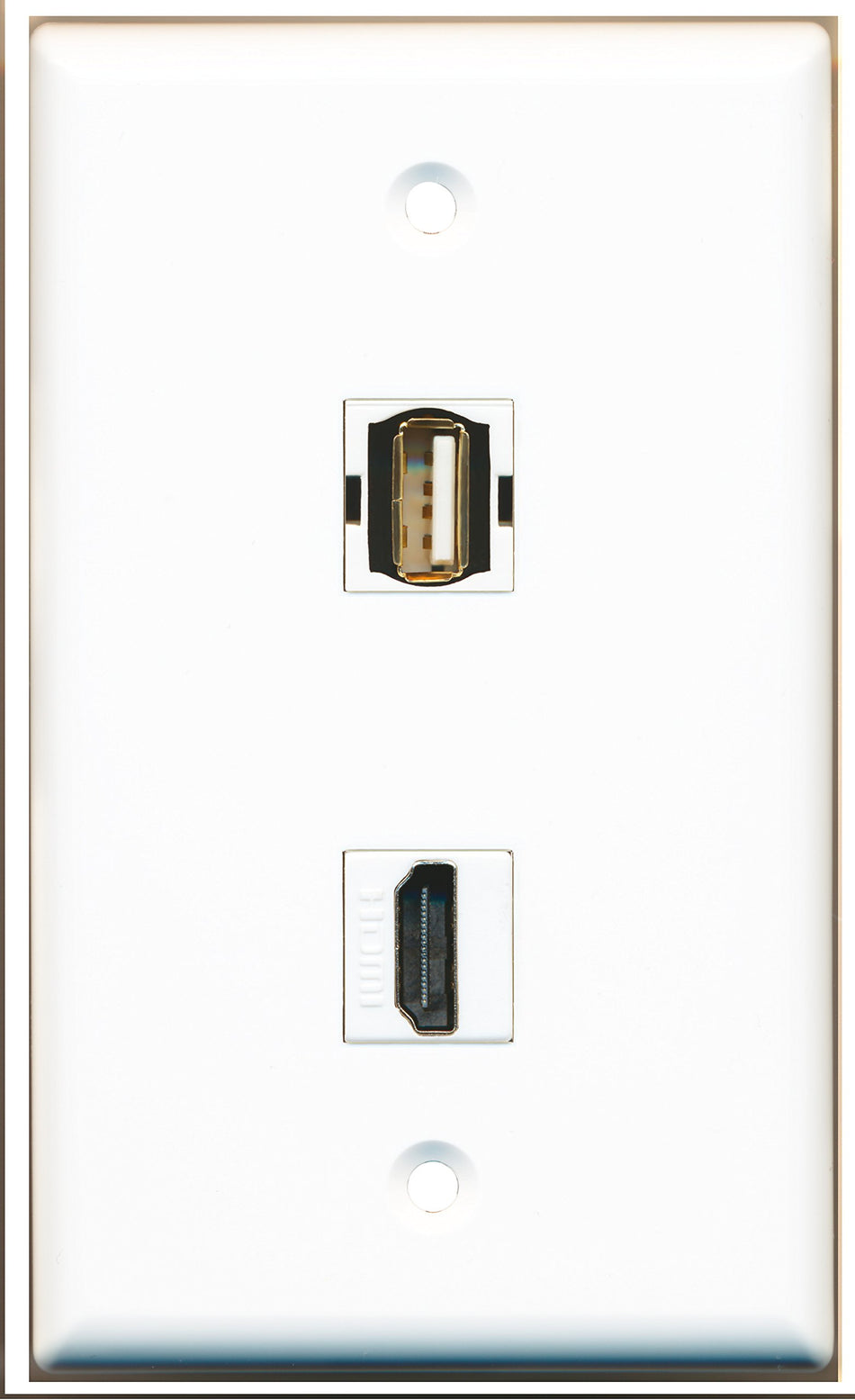 RiteAV - 1 Port HDMI - 1 Port USB A-A Wall Plate White - Bracket Included