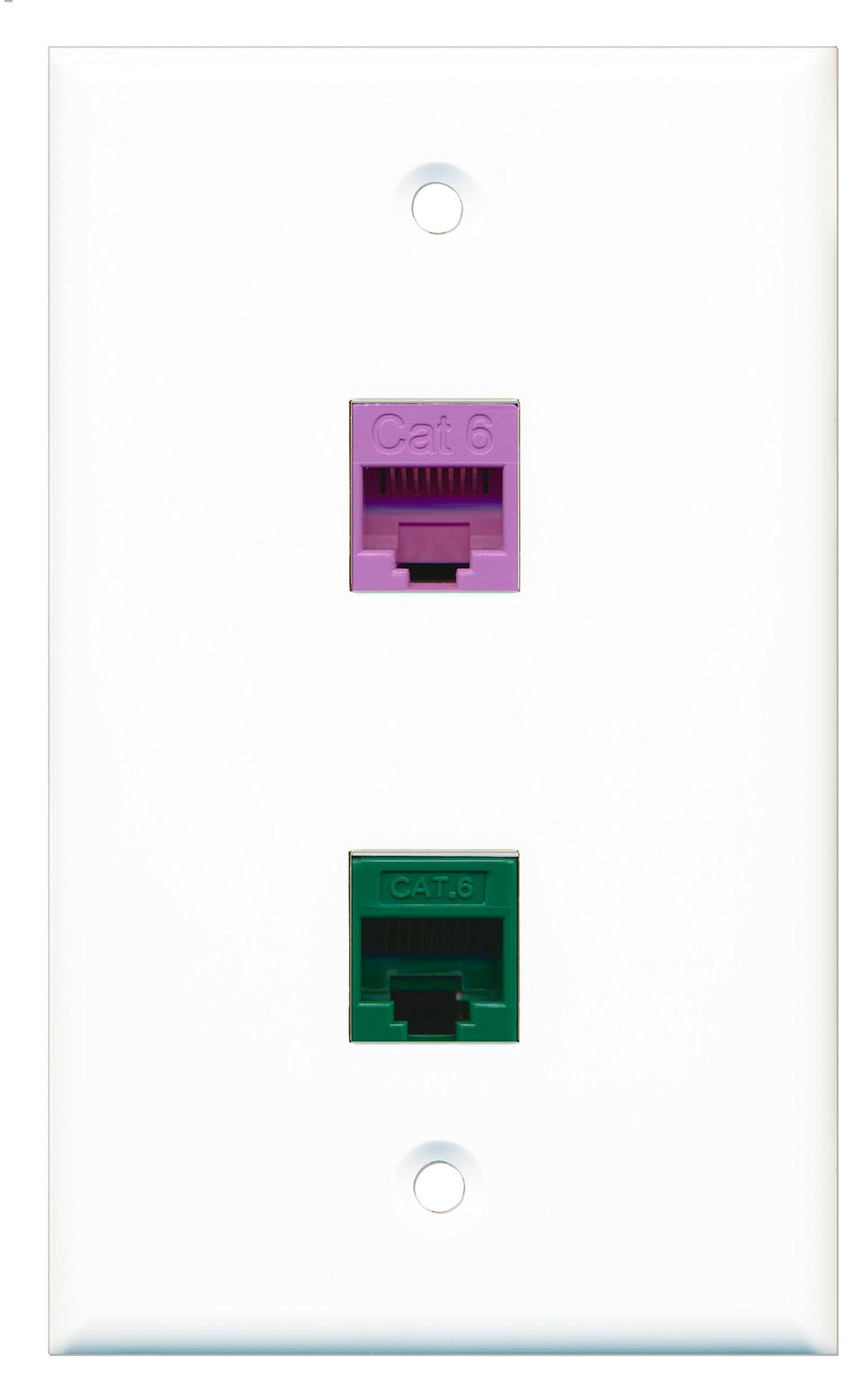 RiteAV - 1 Port Cat6 Ethernet Green 1 Port Cat6 Ethernet Purple Wall Plate - Bracket Included