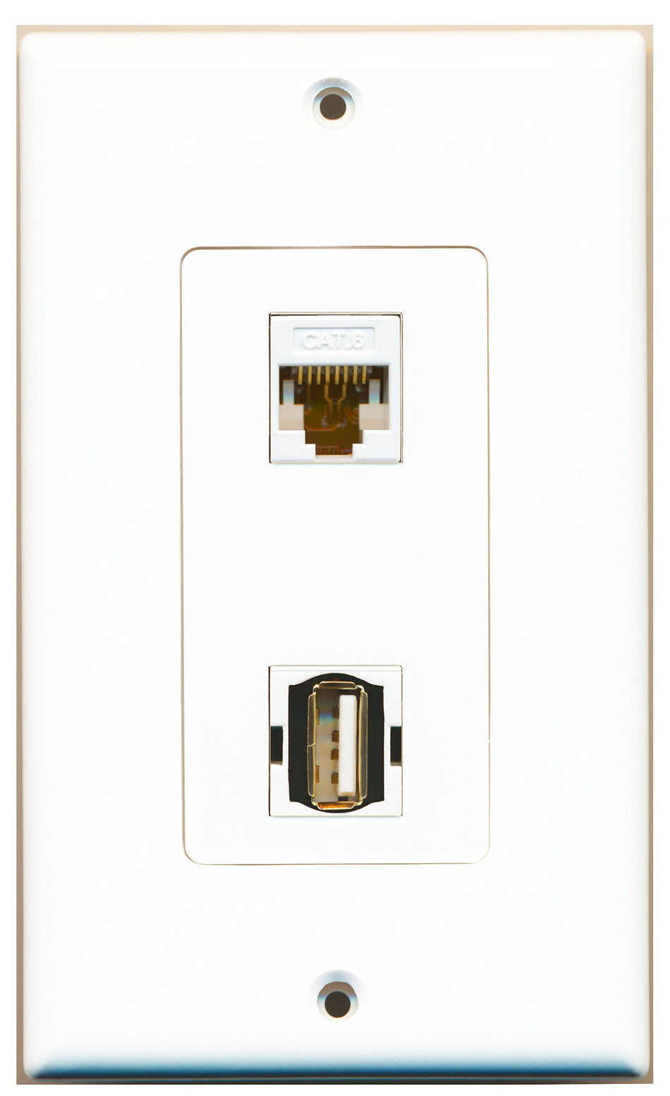 RiteAV 1 Port USB A-A 1 Port Cat6 White Type Wall Plate OVERSIZED