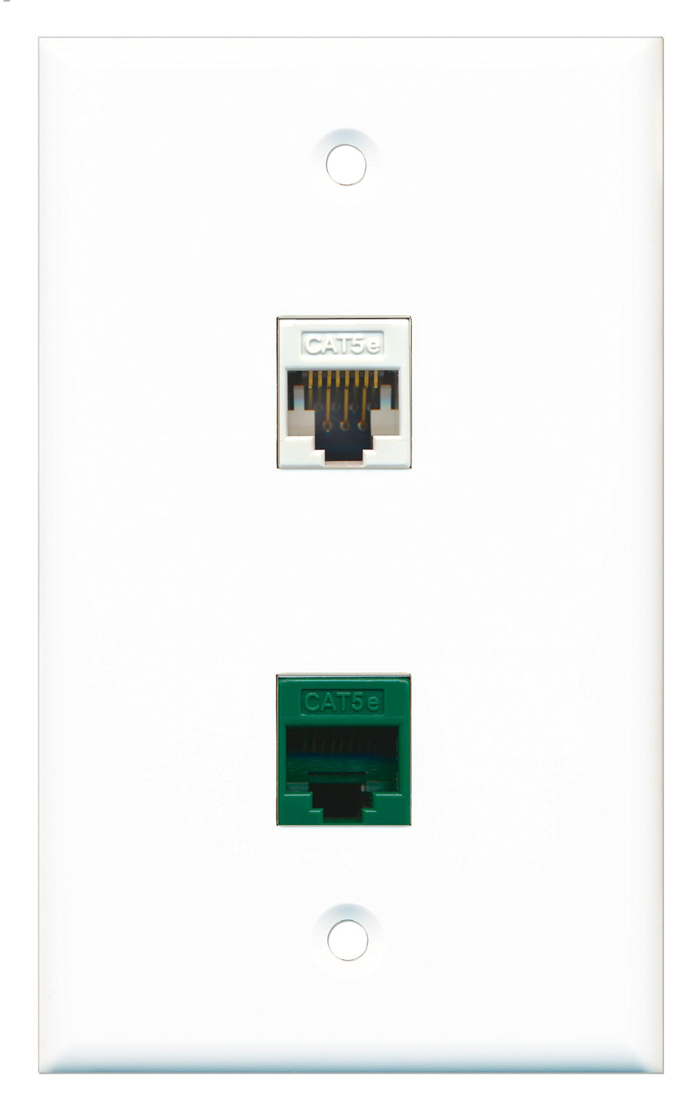 RiteAV - 1 Port Cat5e Ethernet White 1 Port Cat5e Ethernet Green Wall Plate - Bracket Included