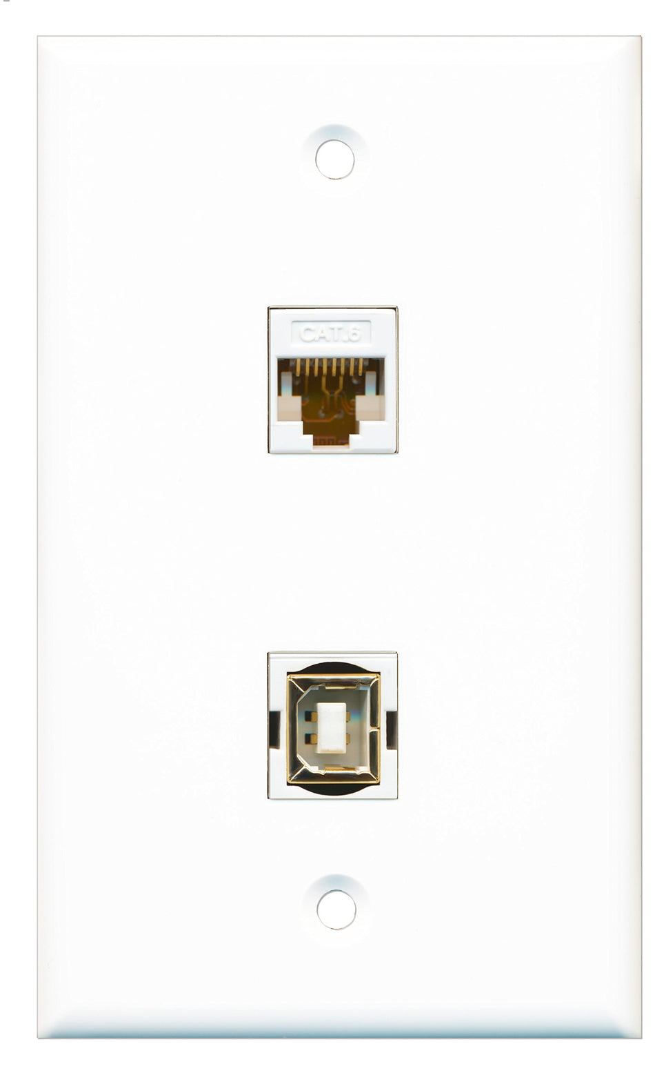 RiteAV - 1 Port Cat6 Ethernet White 1 Port USB B-B Wall Plate - Bracket Included