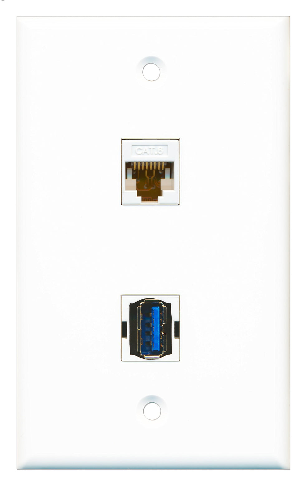 RiteAV - 1 Port Cat6 Ethernet White 1 Port USB 3 A-A Wall Plate - Bracket Included