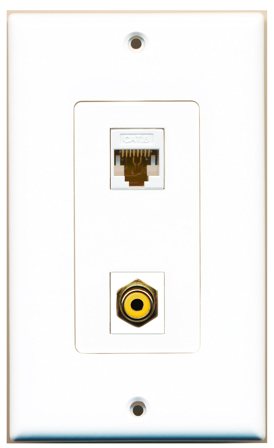 RiteAV 1 Port RCA Yellow 1 Port Cat6 Ethernet White Wall Plate OVERSIZED White