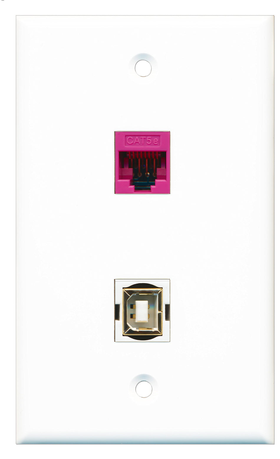RiteAV - 1 Port Cat5e Ethernet Pink 1 Port USB B-B Wall Plate - Bracket Included