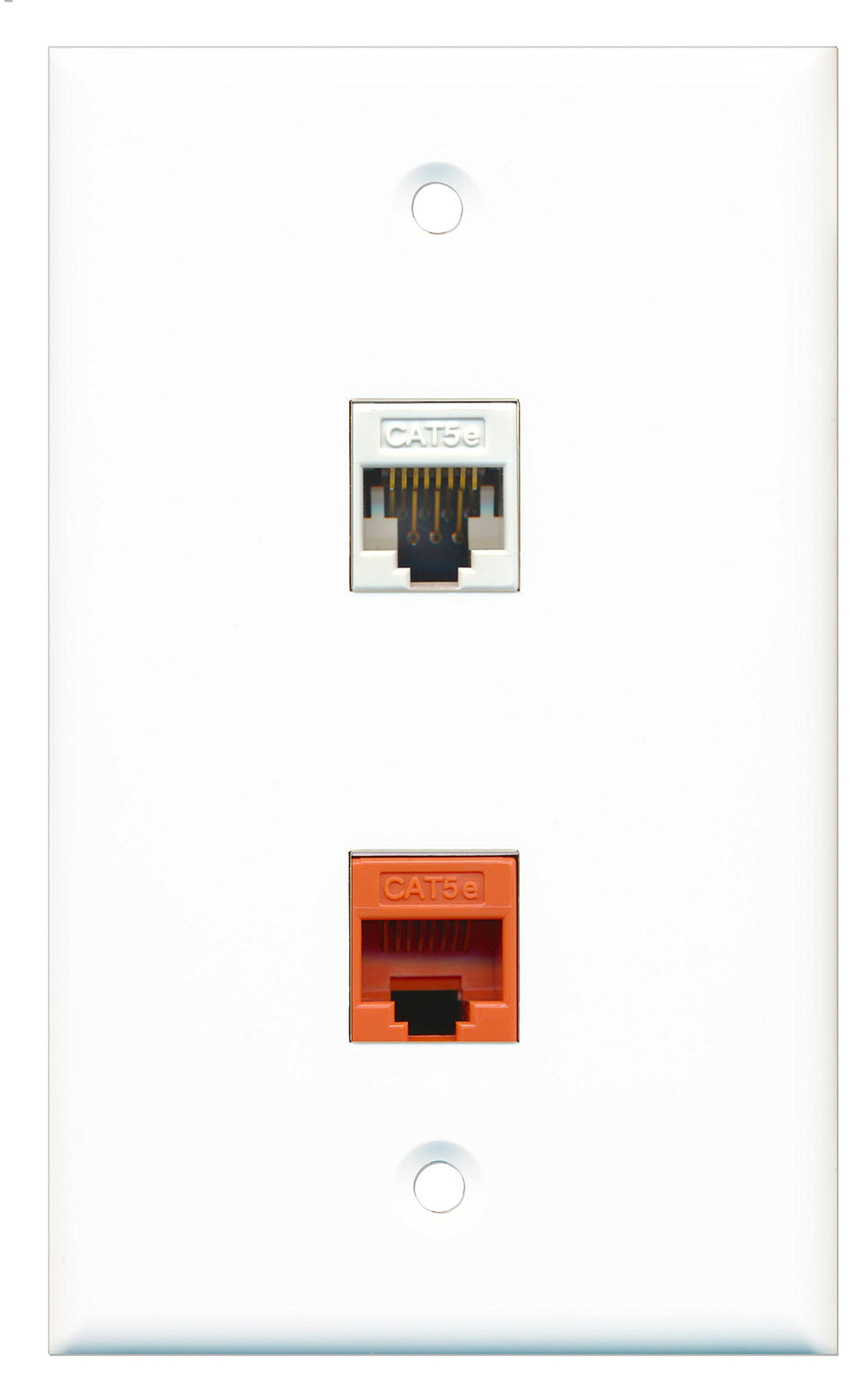RiteAV - 1 Port Cat5e Ethernet White 1 Port Cat5e Ethernet Orange Wall Plate - Bracket Included